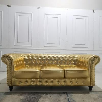 China Luxury Quality Furniture Chesterfield Gold SOFA Set Leather Sofa Set Furniture Living Room Hotel Office Sofa Furniture for sale