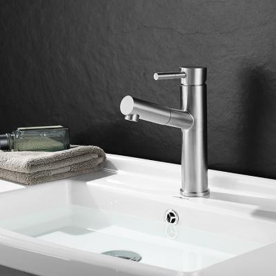 China Sense Faucets Pull Out Hot 304 Stainless Steel Cold Water Bathroom Sink Basin Mixer Tap for sale