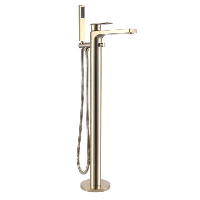 China Without Slide Bar Tub Faucet Luxury Brass Brushed Floor Standing Bathtub Faucets for sale