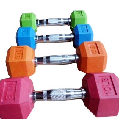 China Easy-grip Non-Adjustable Fitness Equipment Dumbbell For Bodybuilding Color Hex Rubber Coated Dumbbell for sale