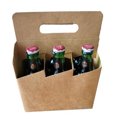 China Recycled Materials 6 Pack Wine Beer Bottle Carrier Kraft Paper Cartons Folding Bottle Carrier for sale