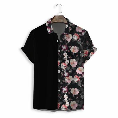 China New 2022 Summer Resort QUICK DRY Rose Printed Black Men's Digital Printed 3d Floral Hawaiian Casual Loose Shirt for sale