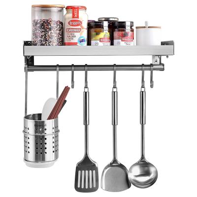 China Viable 30cm Kitchen Spice Rack Stainless Steel Spice Rack Wall Mounted Seasoning Organizer with 5 Hooks for sale