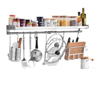 China Multi-Functional Kitchen Utensil Multi-Function Wall Storage Rack Hanging Rack 100cm Spice Organizer with 8 Hooks for sale