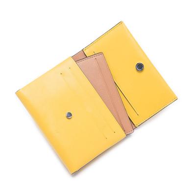 China Wholesale RFID Factory Wallet Custom Leather Purse Card Purse For Ladies Smooth Leather Yellow Purse for sale