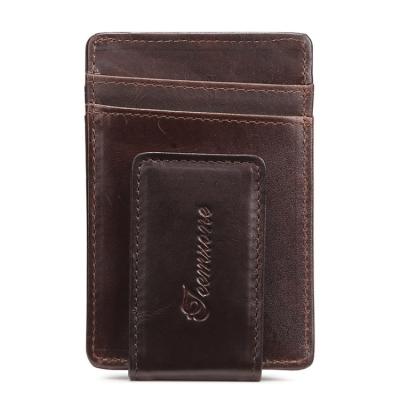 China Custom Made Genuine Leather Money Clip Wallet Money Clip Rfid Blocking Magic Leather Wallet Money Clip for sale