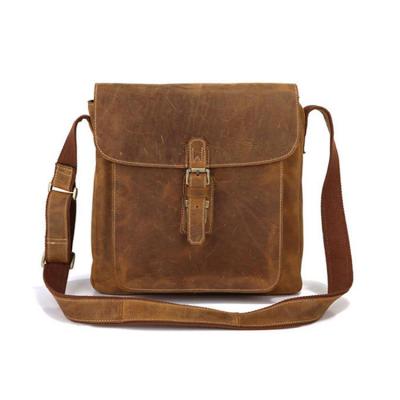 China Vintage Full Grain GENUINE LEATHER Leather Bag For Men's Crazy Horse Leather Messenger Bag Customized Laptop Cross - Body Bag for sale