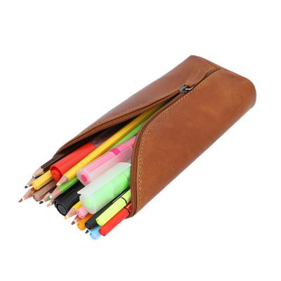 China Schools & Custom Genuine Leather Beautiful Shape Offices Unique Leather Pen Bag Pencil Case Zipper Filter Frame for sale