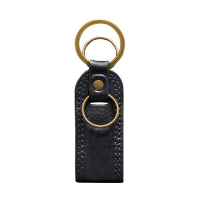 China Luxury Genuine Leather Keychain With 3 Ring Leather Strap Metal Keychain 2020 Customized Leather Key Chain for sale