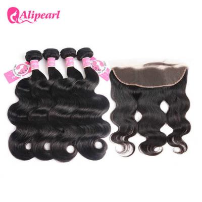 China Brazilian Hair Weave 4 Hair Bundles With Frontal 13×4 Body Wave Natural Color for sale