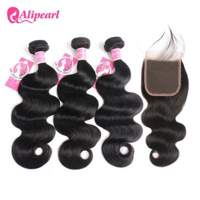 China Natural Color Human Hair Bundles With Closure Body Wave 8A Virgin Hair for sale