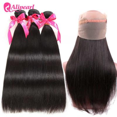 China Brazilian Straight Hair 3 Bundles With 360 Lace Frontal Closure Pre Plucked for sale