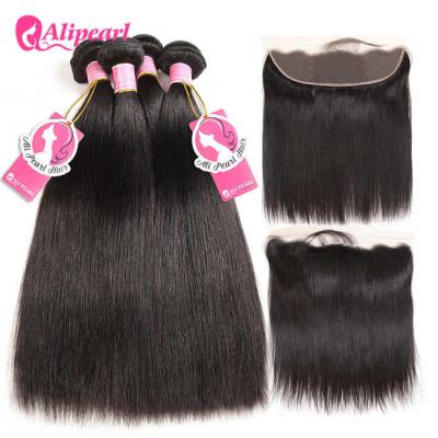 China Brazilian Straight Human Hair Bundle Deals With Lace Frontal 13×4 Medium Brown for sale