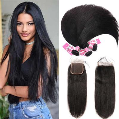 China 8A Quality Virgin Remy Human Hair Bundles With Closure Natural Color for sale