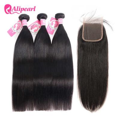 China Silky Straight Brazilian 3 Bundle Deals With Lace Closure Unprocessed 8A Hair for sale