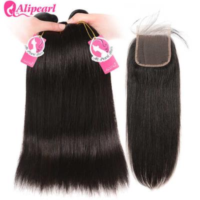 China Brazilian Straight Human Hair Weave With 4x4 Free Part Lace Closure for sale