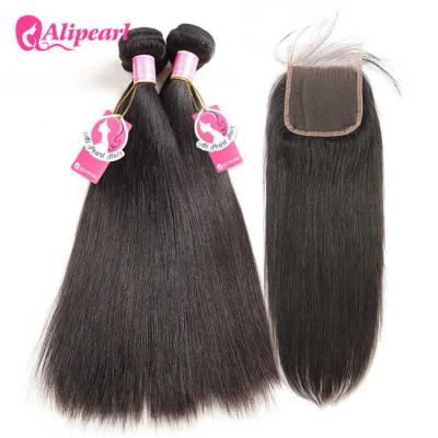 China Straight Brazilian Human Hair Bundles With Closure 4×4 Inches Free Part for sale