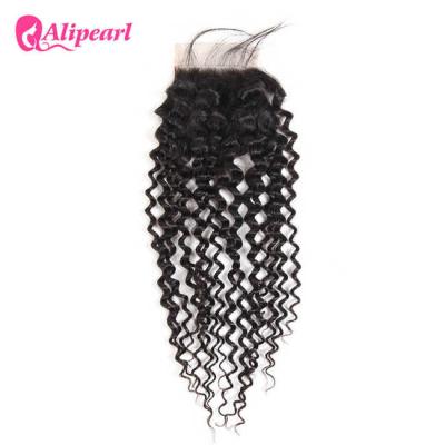 China Curly Wave 4x4 Lace Front Closure , Brazilian Human Hair Lace Closure  for sale