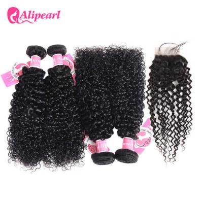 China Brazilian Remy Hair 4 Bundles Kinky Curly Hair With Lace Frontal Closure for sale