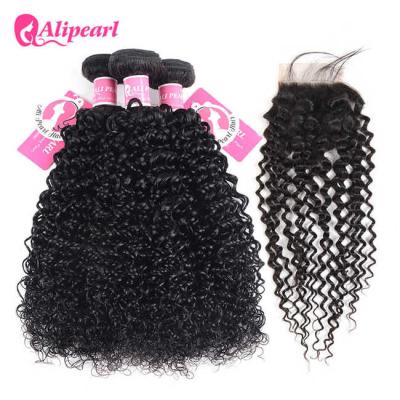 China No Tangle Brazilian Curly Hair Bundle Deals With 4×4 Inches Lace Closure for sale