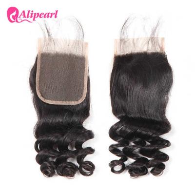 China Loose Wave Swiss Lace Frontal Closure 4×4 Inches Natural / Middle / Three Part for sale