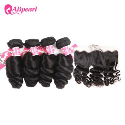 China 8A Loose Wave Brazilian Human Hair 4 Bundles With Lace Frontal Closure 13×4 for sale