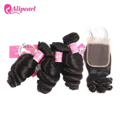 China Loose Wave Human Hair Bundles With Closure 4×4 Inches Brazilian Hair for sale