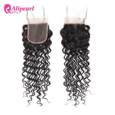 China Natural / Middle / Three Part 4x4 Lace Front Closure Brazilian Hair Deep Wave for sale