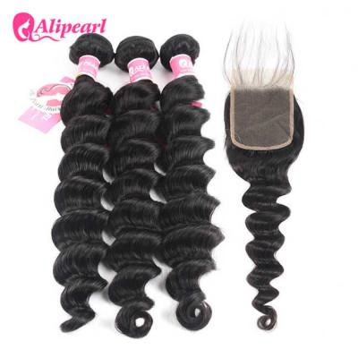 China Brazilian Human Hair Bundles With Closure Loose Deep Wave Weave Hair for sale