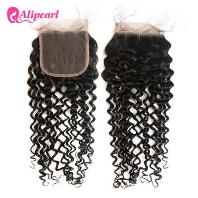 China Natural Wave Brazilian Curly Lace Closure 4×4 Inches With Baby Hair for sale