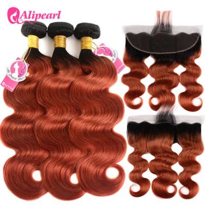 China 1B/350 Color Brazilian Ombre Hair Bundles With Frontal Body Wave Hand Tied for sale