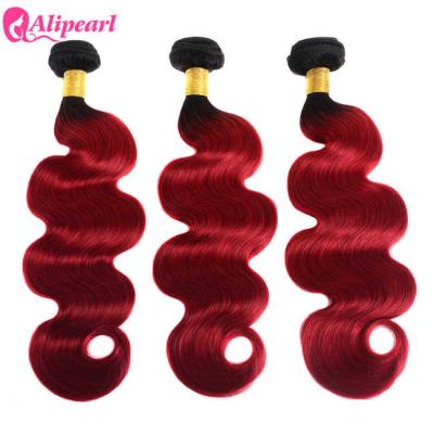 China Brazilian 1B/Red Body Wave Ombre Curly Hair Weave 3 Bundles With Dark Roots for sale