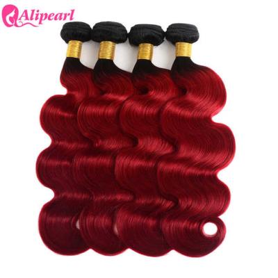 China 1B Red Brazilian Human Ombre Virgin Hair Bundles Body Wave No Smell for sale