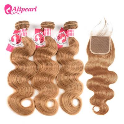 China #27 Body Wave Human Honey Blonde Bundles With Closure Brazilian Hair Type for sale