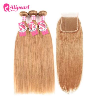 China Straight Weave Hairstyles Honey Blonde 3 Bundles With 4×4 Lace Closure for sale