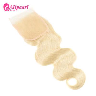 China Pure 613 Color Blonde Human Hair Lace Closure 4×4 Inches Body Wave for sale