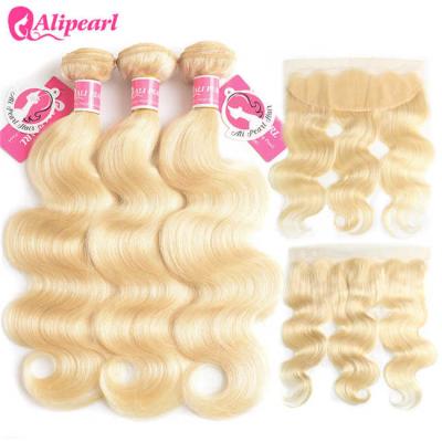 China Healthy Body Wave 613 Blonde Hair Weave With 13×4 Lace Frontal Closure for sale