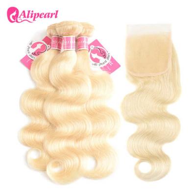 China 3 Bundles Body Wave Blonde 613 Human Hair Weave With 4×4 Lace Closure for sale