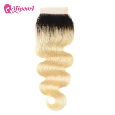 China Body Wave 613 Human Hair Lace Closure 4×4 Inches With Baby Hair No Shedding for sale