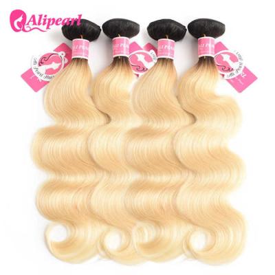 China Body Wave Ombre Blonde Curly Hair Bundles , Unprocessed 8A Color 613 Hair Weave for sale