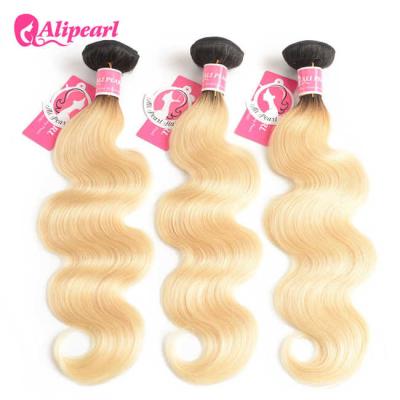 China Body Wave 1B 613 Brazilian Human Hair Weave 3 Bundles with Dark Roots for sale