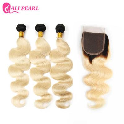 China Body Wave 1B 613 Human Hair Weave Bundles With Closure 4×4 Inches Grade 8A for sale