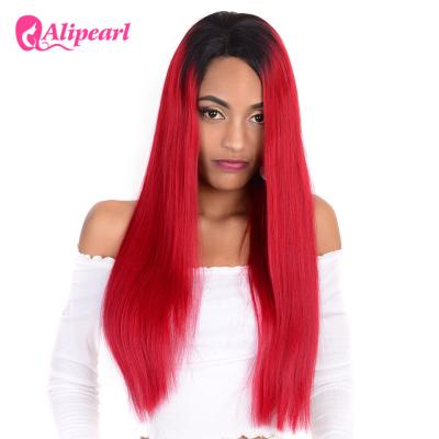 China Human Natural Hair Full Lace Wigs Silky Straight 1B Red Ombre Color 8A for sale