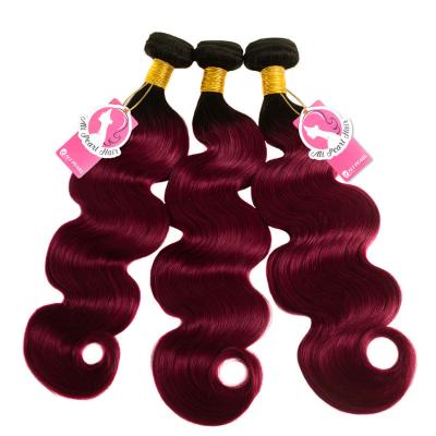 China Body Wave 1B 99j Burgundy Color Ombre Hair Weave Bundles Pre Colored Hair for sale