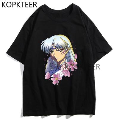 China Harajuku Ullzang Viable Japanese Cool Japanese Black T-shirt Anime Vintage Sesshomaru Inuyasha Yokai Demon Tees Funny Male for sale