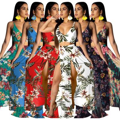 China Fashion Design Open Slit Women Floral Print Dress 20205-SW69 Anti-Static Long for sale