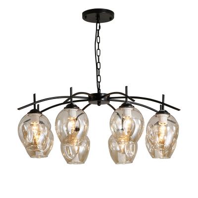 China Modern Minimalist Bedroom Living Dining Room Luxury Nordic Amber Glass Black Iron Metal Modern Kitchen Chandeliers Pendant Lights for sale