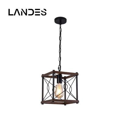 China Farmhouse Rustic Home Decoration Restaurant Bedroom Kitchen Island Hanging Industrial Iron Metal Vintage Wood Wooden Ceiling Pendant Light for sale