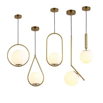 China Modern Office Stairs Bathroom Hotel Lobby Kitchen Dinning Table Specialized Round Modern Single Grey Glass Gold Steel Pendant Light for sale