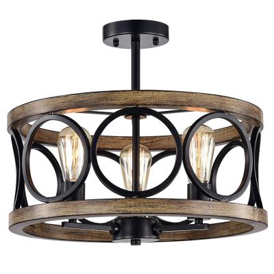 China Farmhouse Decoration Home Bedroom Living Room Dinning Kitchen Island Industrial  Wooden Rustic Iron Metal Vintage Black Ceiling Light for sale